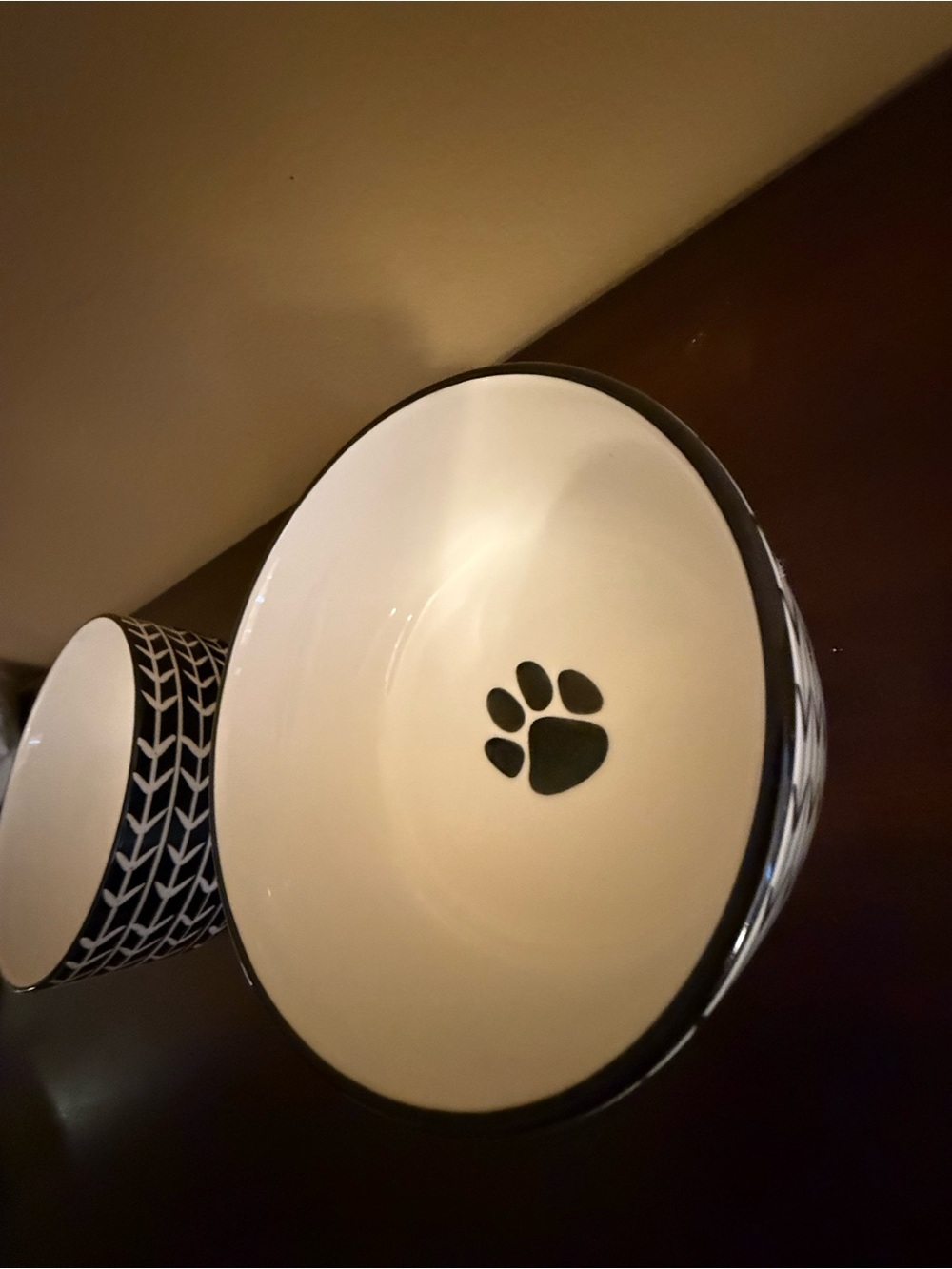 Black & White Paw-Print Stoneware Ceramic Dog Bowl Set cleaned and sanitized. - Picture 12 of 17